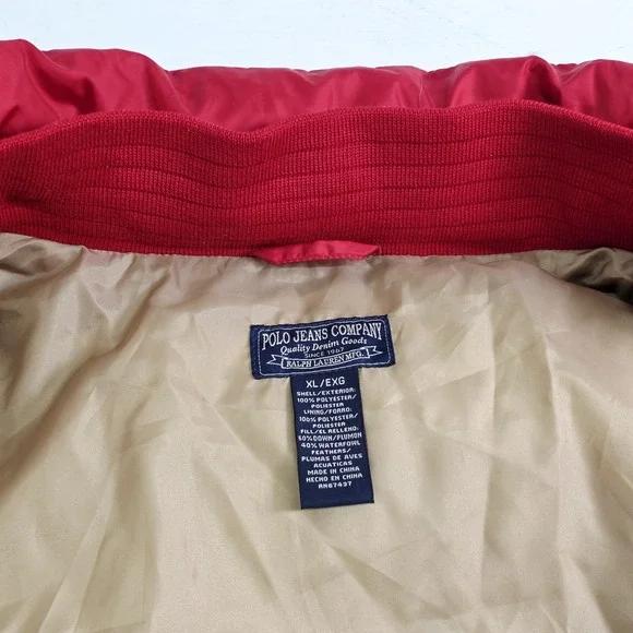 Vintage Polo Ralph Lauren Red White Stripe Down Puffer Jacket Coat Men's XL EUC